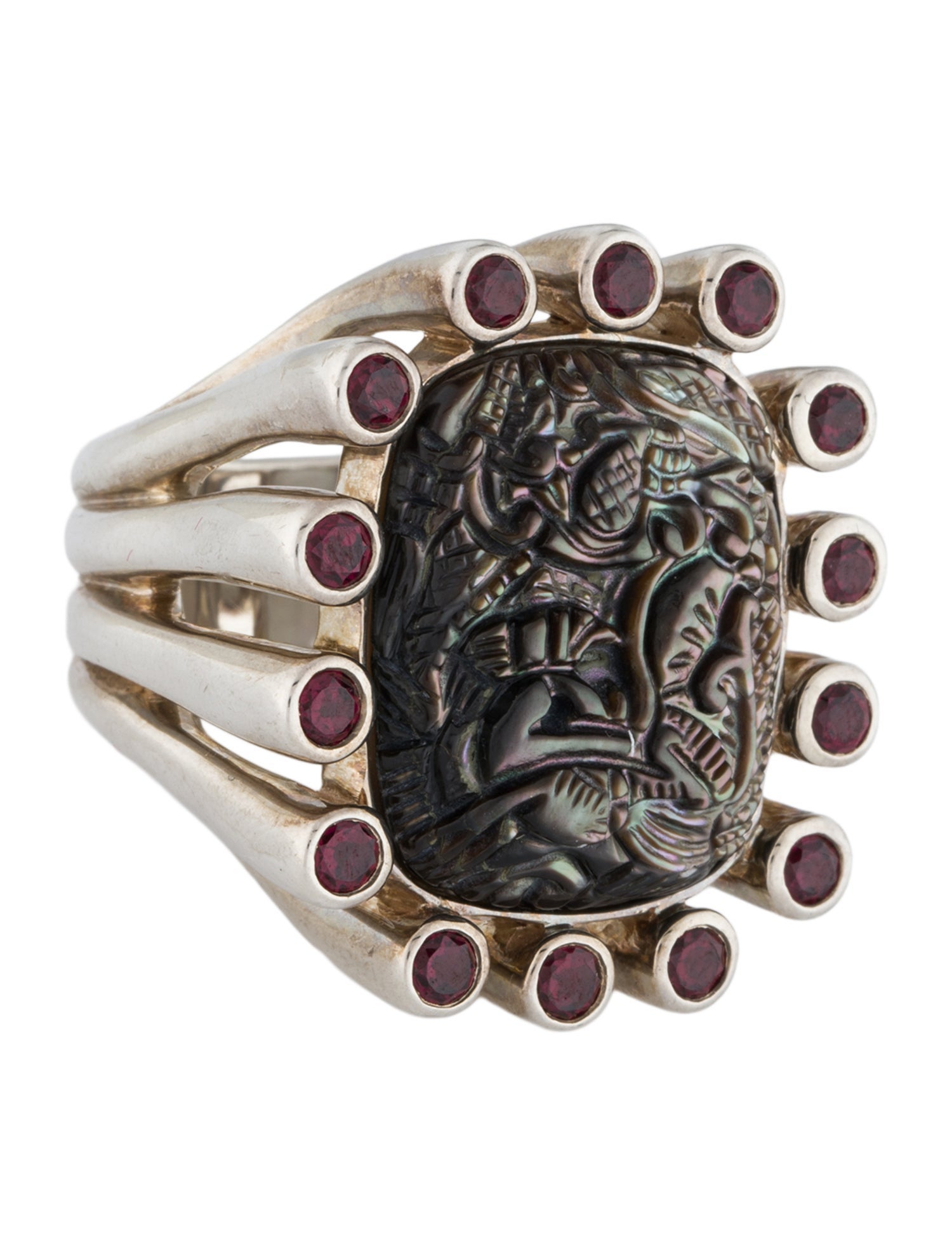 Stephen Dweck Mother of Pearl & Garnet Cocktail Ring