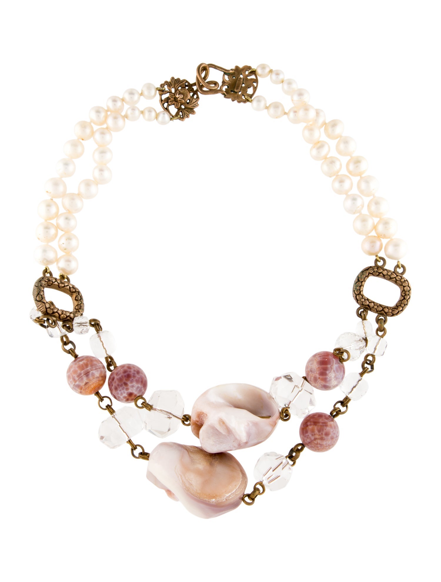 Stephen Dweck Pearl, Mother of Pearl, Shell & Stone Collar Necklace