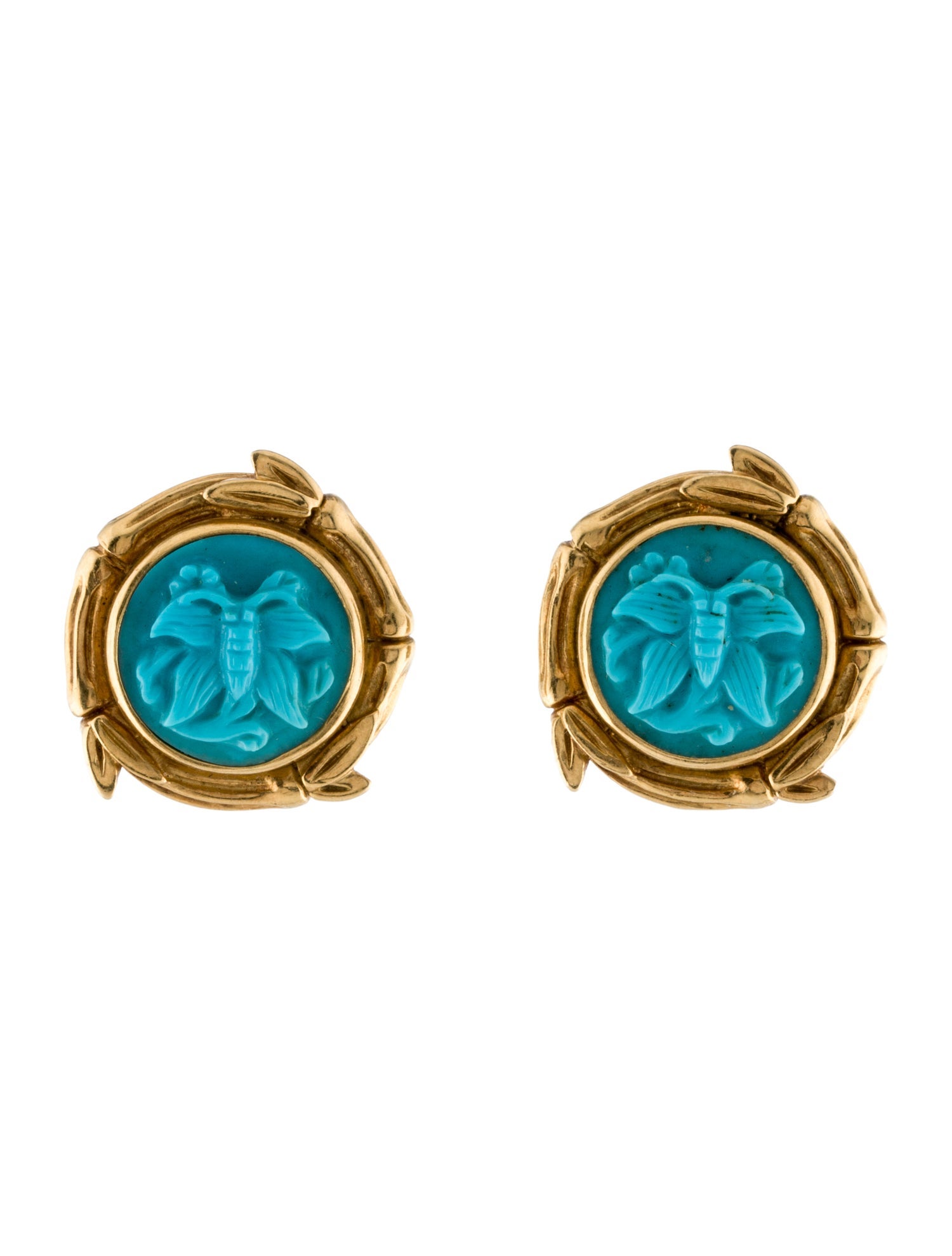 Stephen Dweck 18K Turquoise Carved Clip-On Earrings