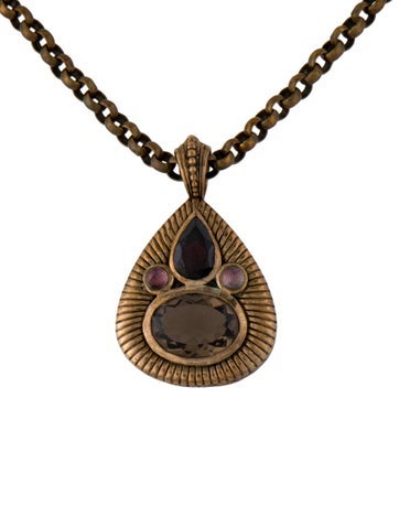 Pre-owned Stephen Dweck Red, Brown, And Purple Stone Pendant Necklace, 18" In Multi