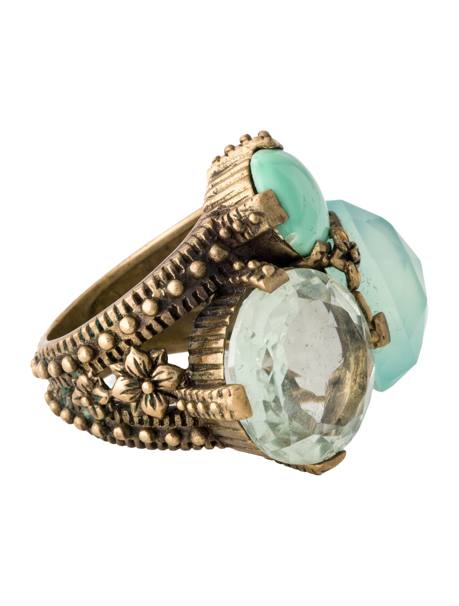 Stephen Dweck Dyed Chalcedony, Variscite & Prasiolite Cocktail Ring
