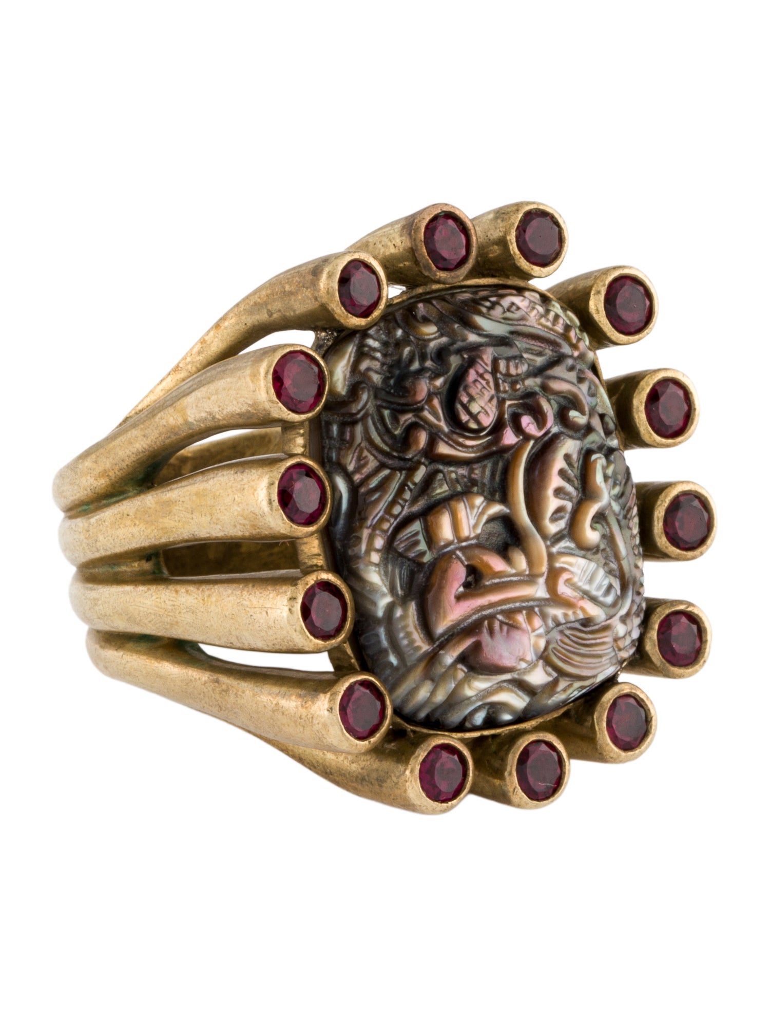 Stephen Dweck Mother Of Pearl & Garnet Cocktail Ring