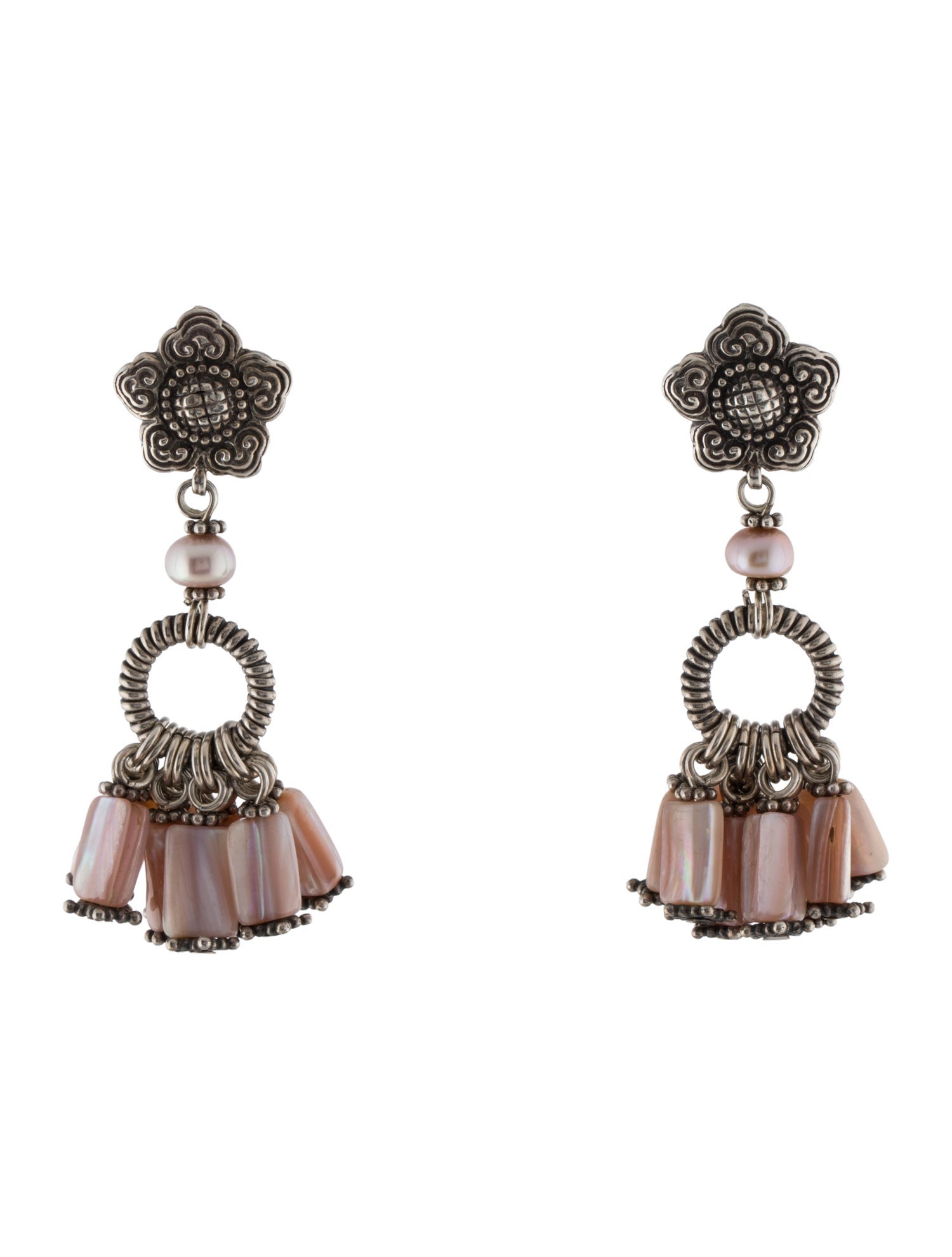 Stephen Dweck Pearl & Mother of Pearl Flower Drop Earrings
