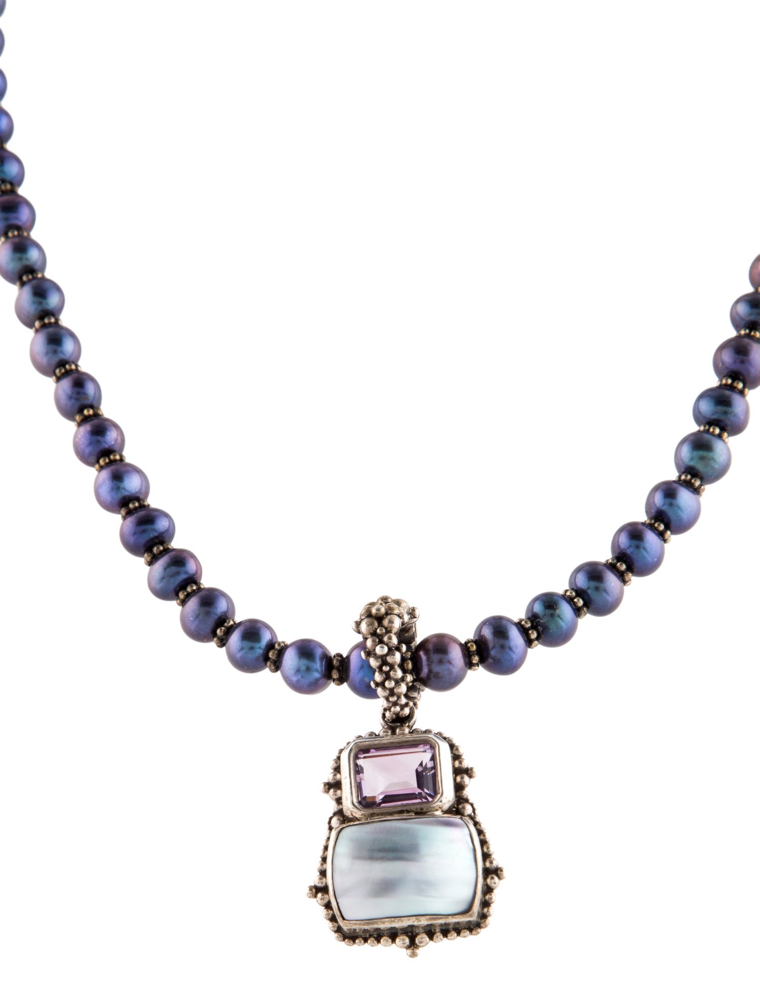 Stephen Dweck Stephen Dweck Mother of Pearl, Pearl & Amethyst Bead Strand Pendant Toggle Necklace