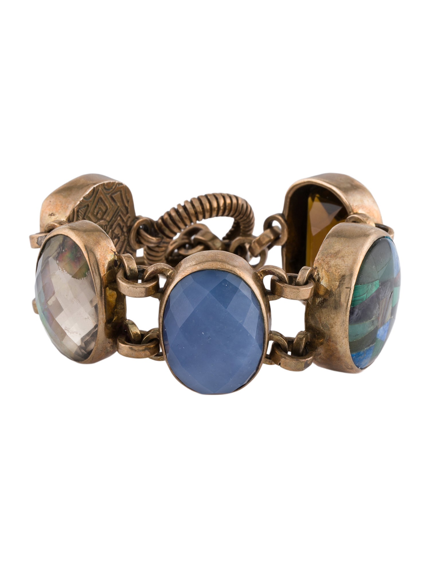 Stephen Dweck Vintage Abalone & Quartz Doublet & Multistone Link Bracelet