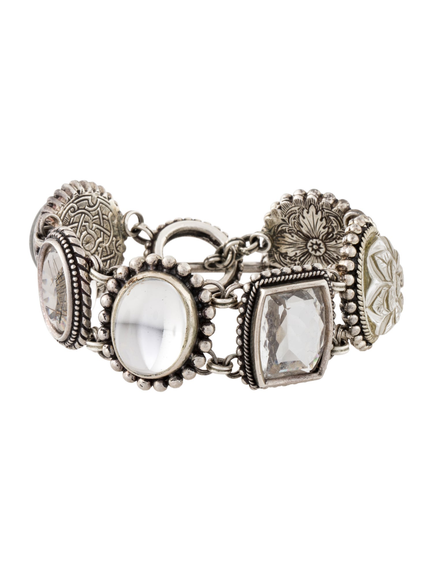 Stephen Dweck Mother of Pearl, Quartz & Tourmalinated Quartz Link Bracelet