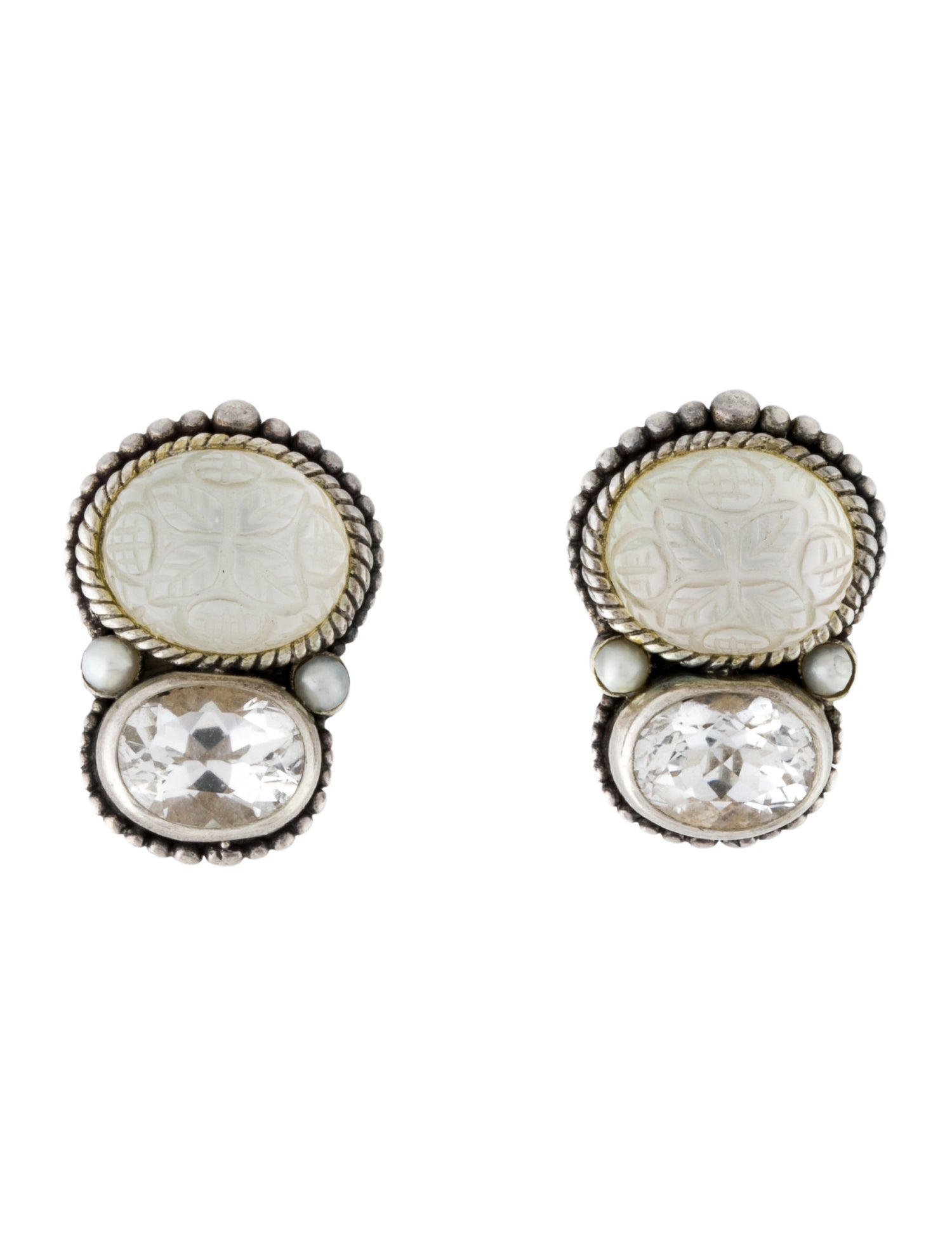 Stephen Dweck Mother Of Pearl, Pearl & Stone Earclip Earrings