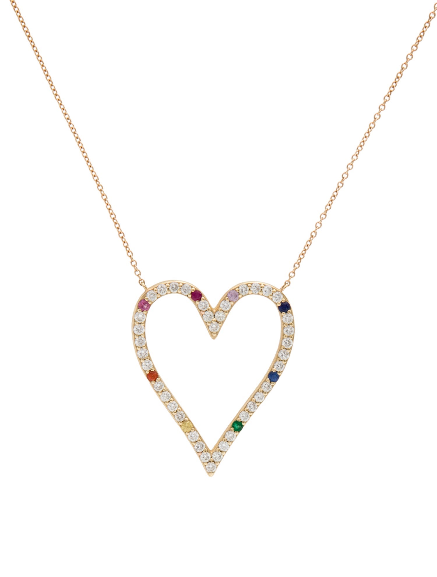 Stephanie Gottlieb 14K Multistone Heart Pendant Necklace