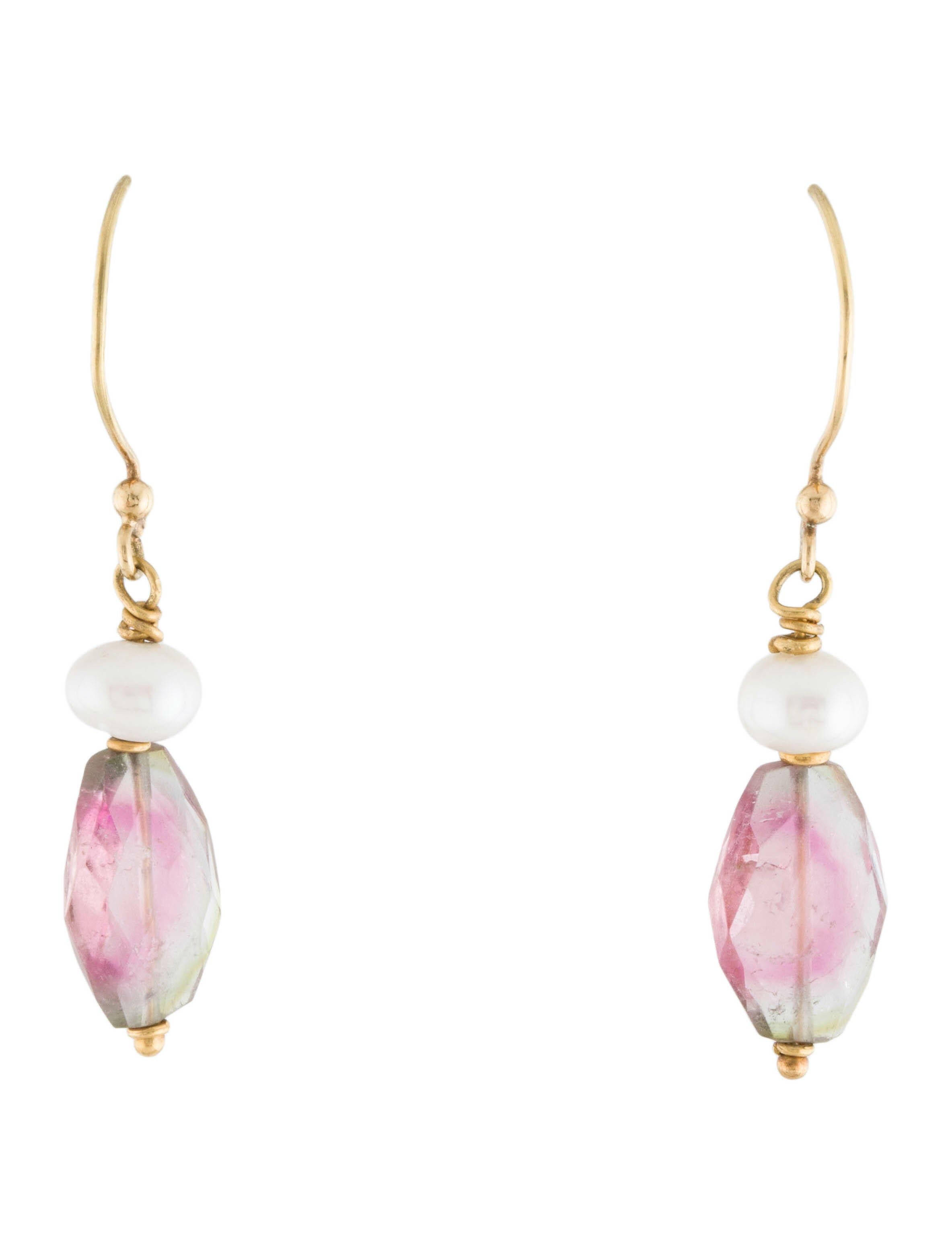 Steven Battelle 18K Pearl & Tourmaline Drop Earrings