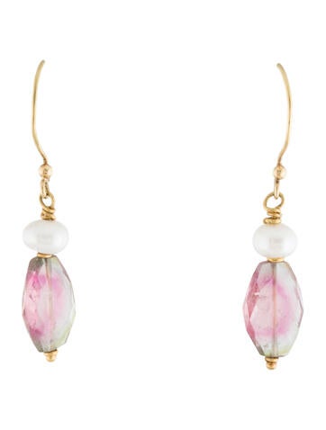 Steven Battelle Drop 18K Pearl & Tourmaline Earrings 6.0-6.5mm