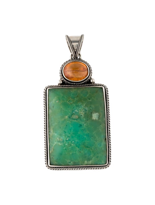 Steven Battelle Chrysocolla & Spessartine Garnet Pendant