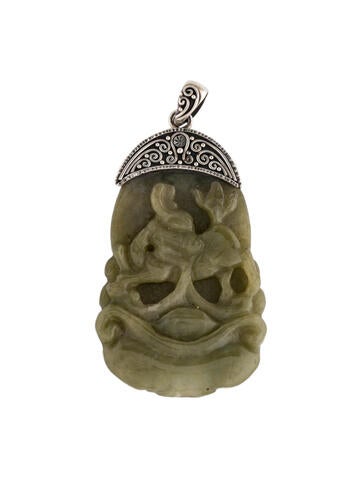 Steven Battelle Pendant Necklace Jade Carved