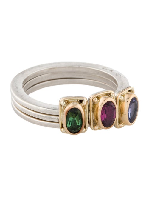 Steven Battelle Tourmaline, Garnet & Iolite Ring Set