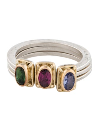 Steven Battelle Tourmaline, Garnet & Iolite Ring Set