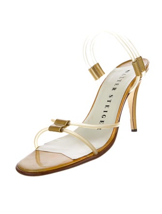 Walter Steiger Patent Leather Floral Print Slingback Sandals