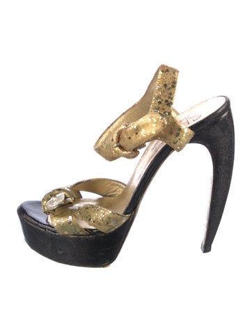 Pre-owned Walter Steiger Glitter Patterned Slingback Pumps In Gold