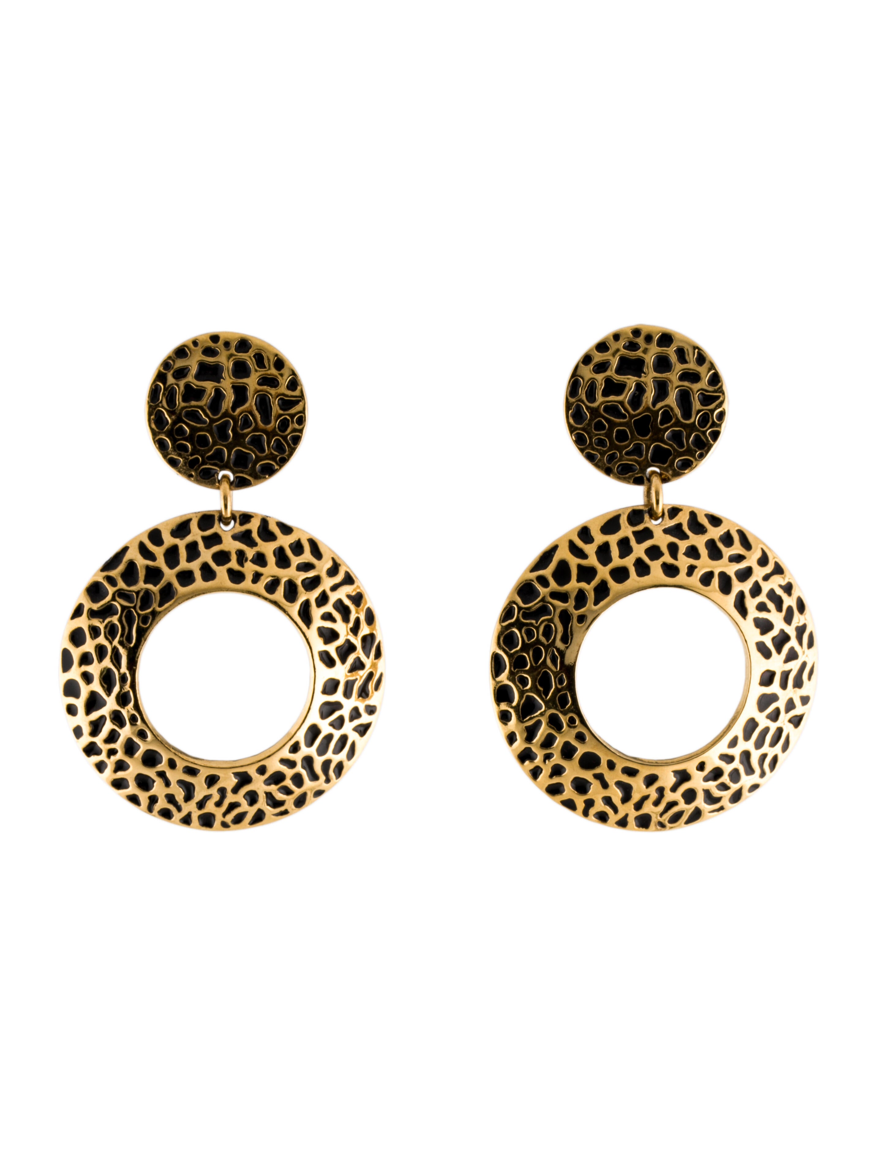 St. John Enamel ClipOn Drop Earrings Black, GoldTone Metal Drop