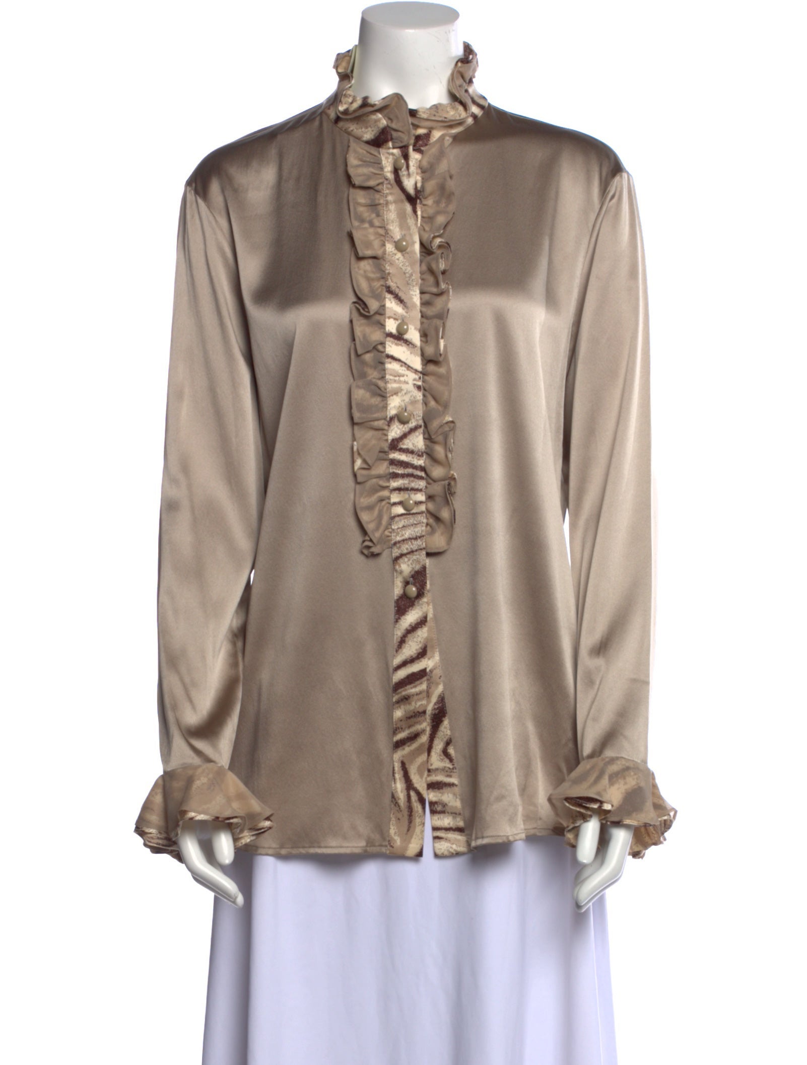 St. John Silk Mock Neck Blouse Brown Tops, Clothing STJ202029 The