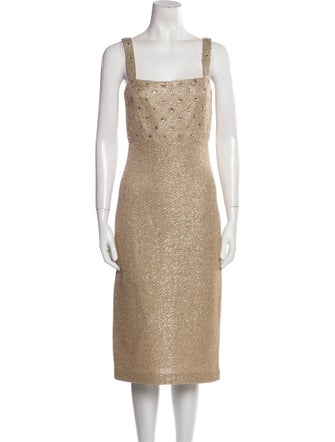 St. John Square Neckline Midi Length Dress