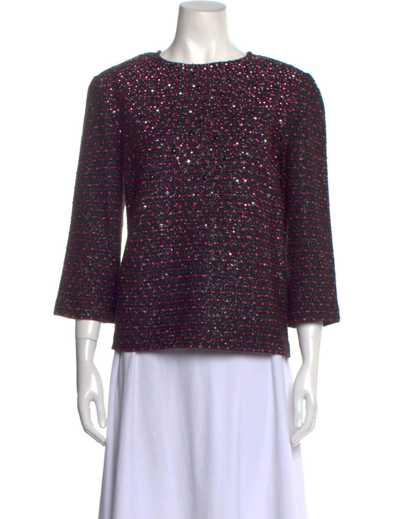 St. John Tweed Pattern Crew Neck Blouse