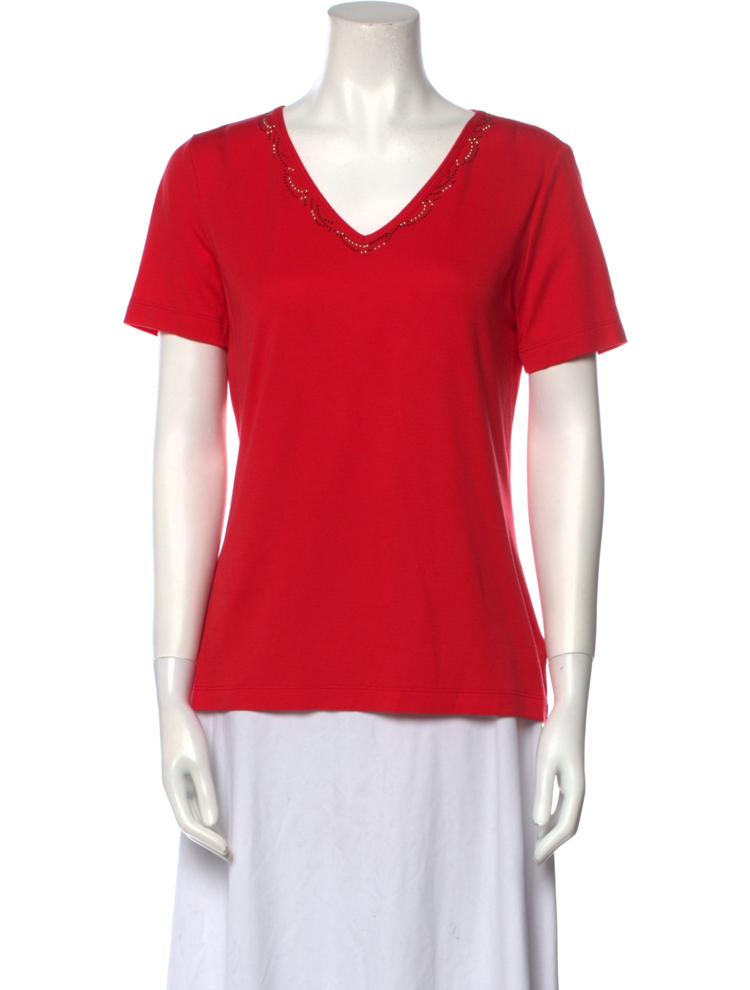 St. John V-Neck Short Sleeve T-Shirt - Red Tops, Clothing - STJ256251 ...