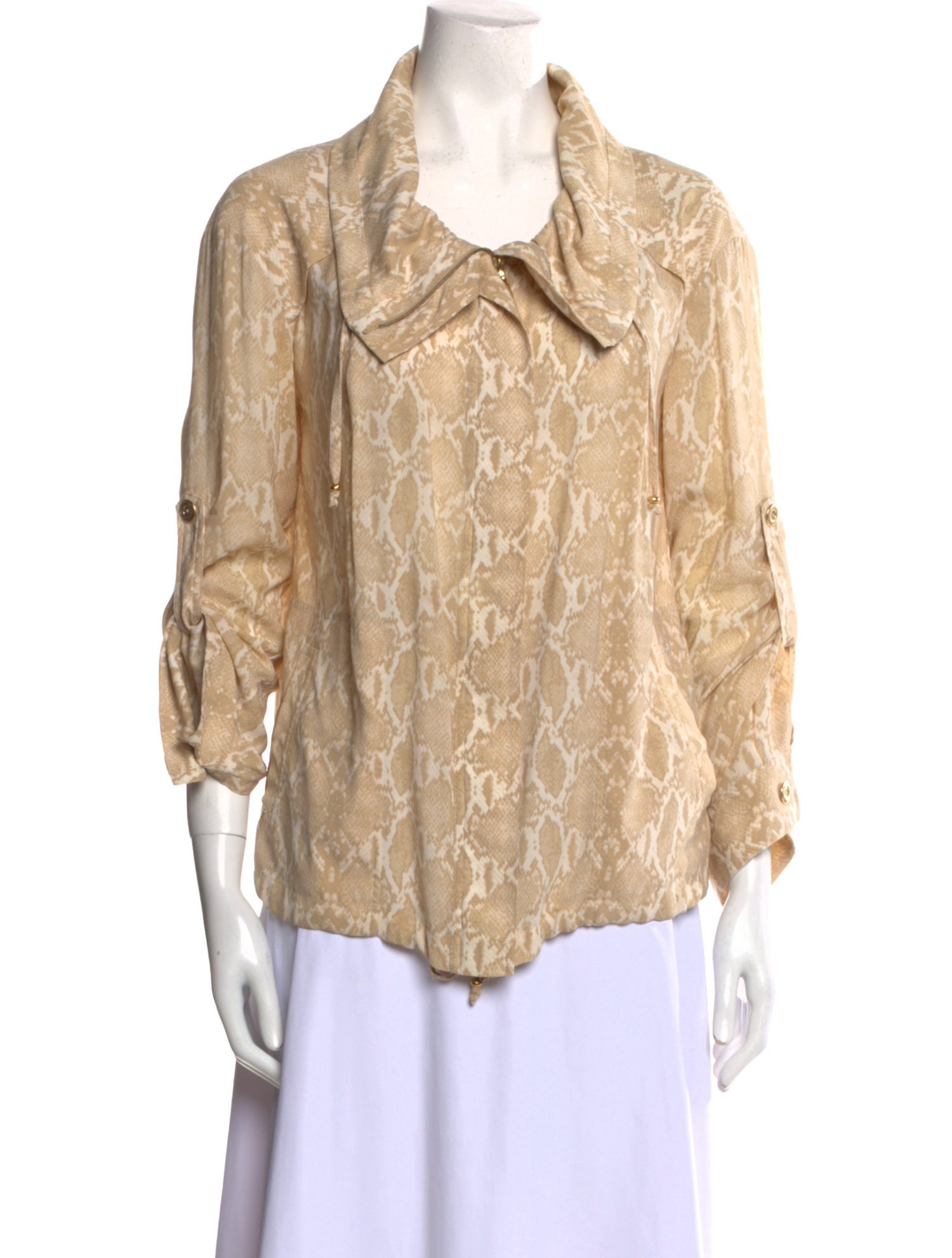 St. John Silk Animal Print Button-Up Top