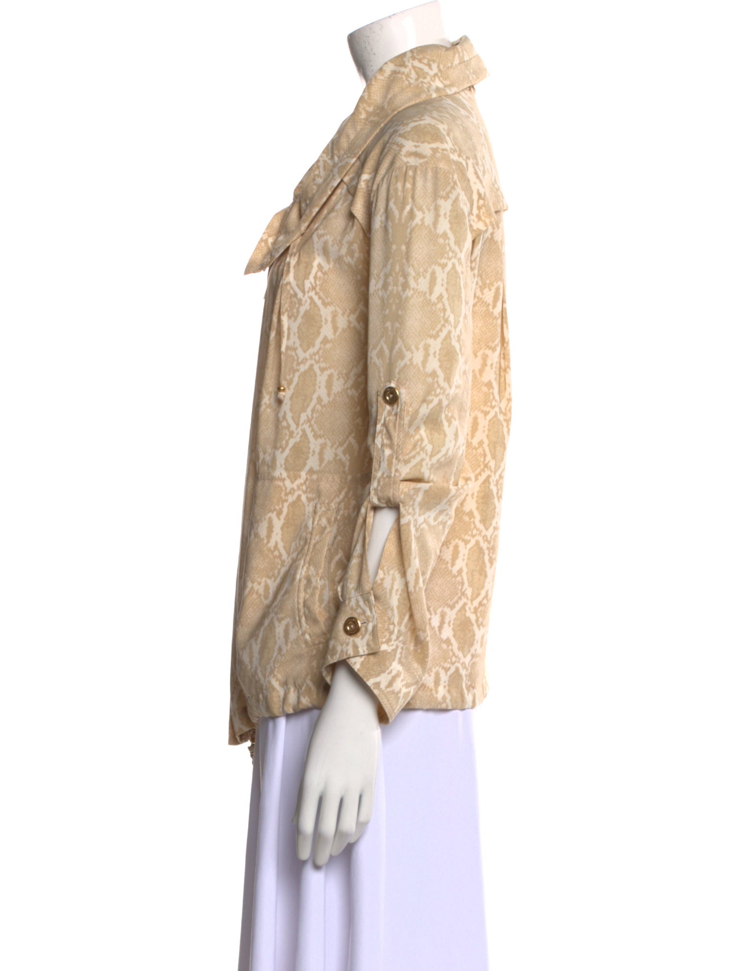 St. John Silk Animal Print Button-Up Top