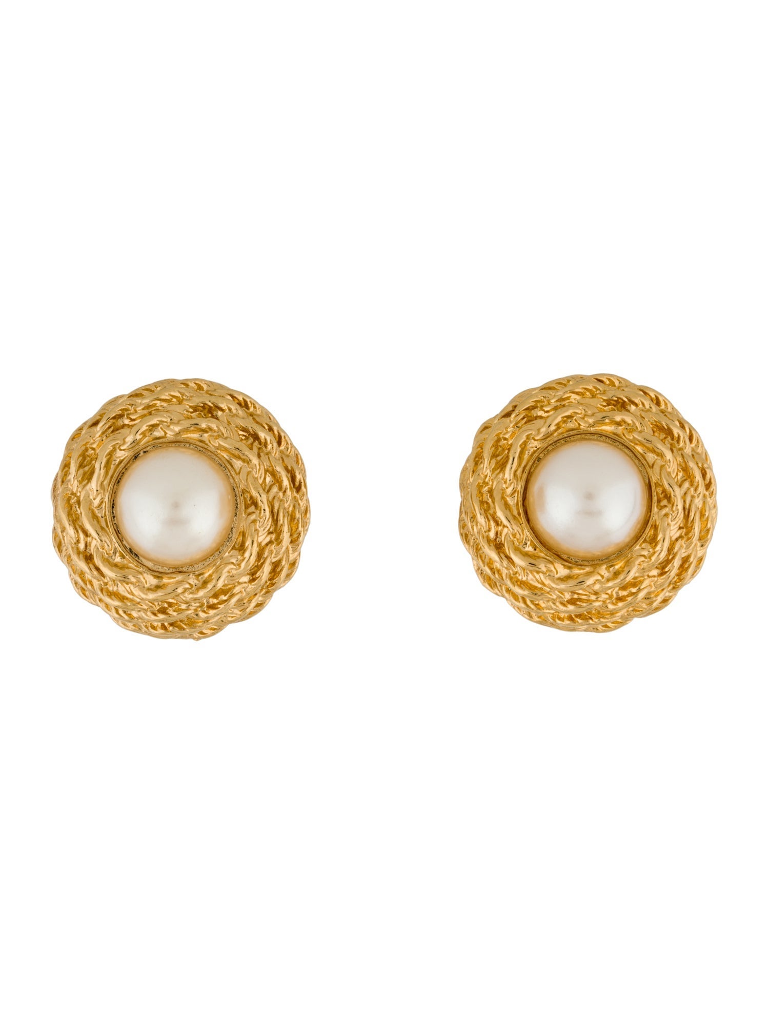 St. John Faux Pearl Clip-On Button Earrings
