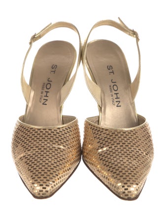 St. John Satin Sequin Embellishments Slingback Pumps