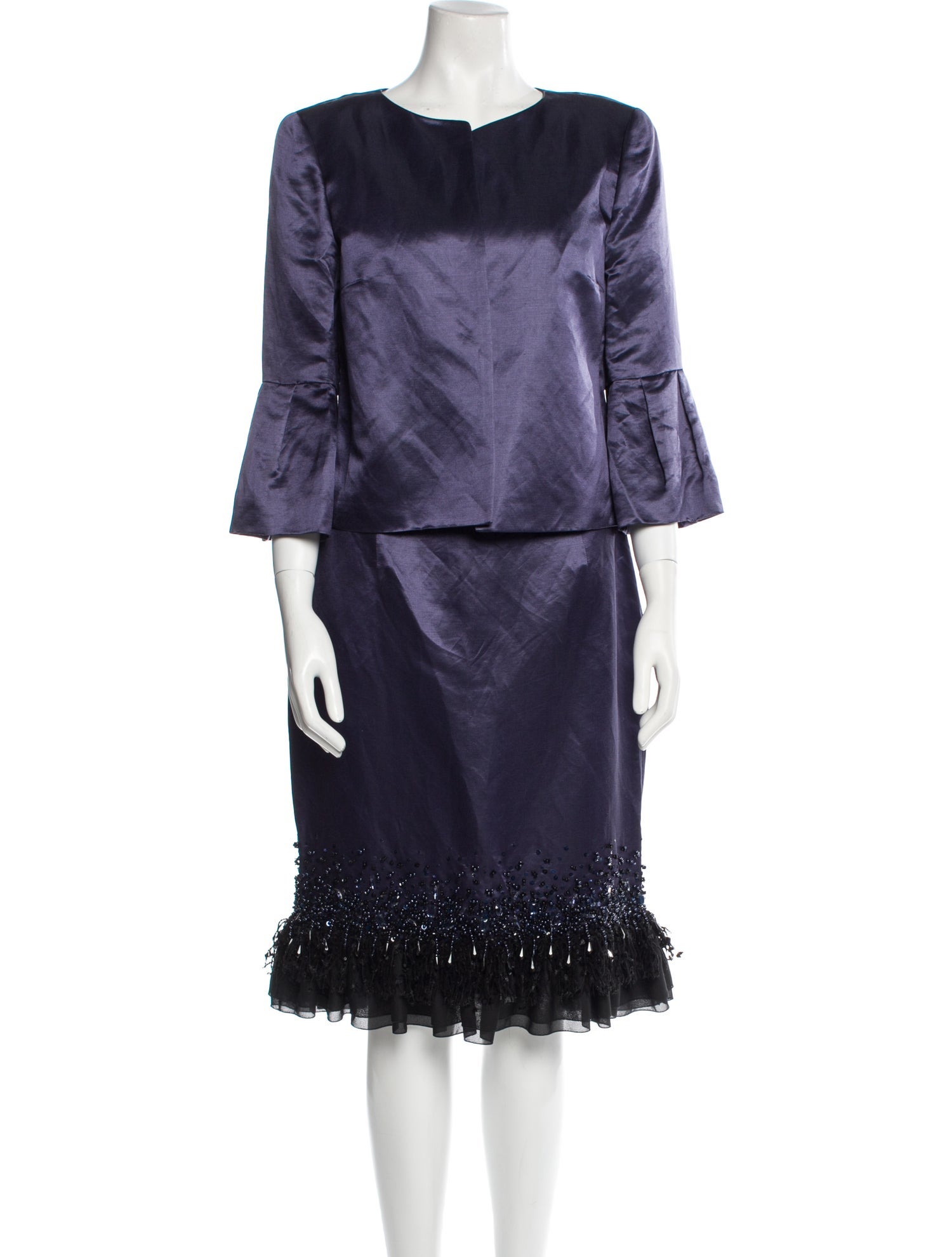 St. John Linen Feather Trim Skirt Suit