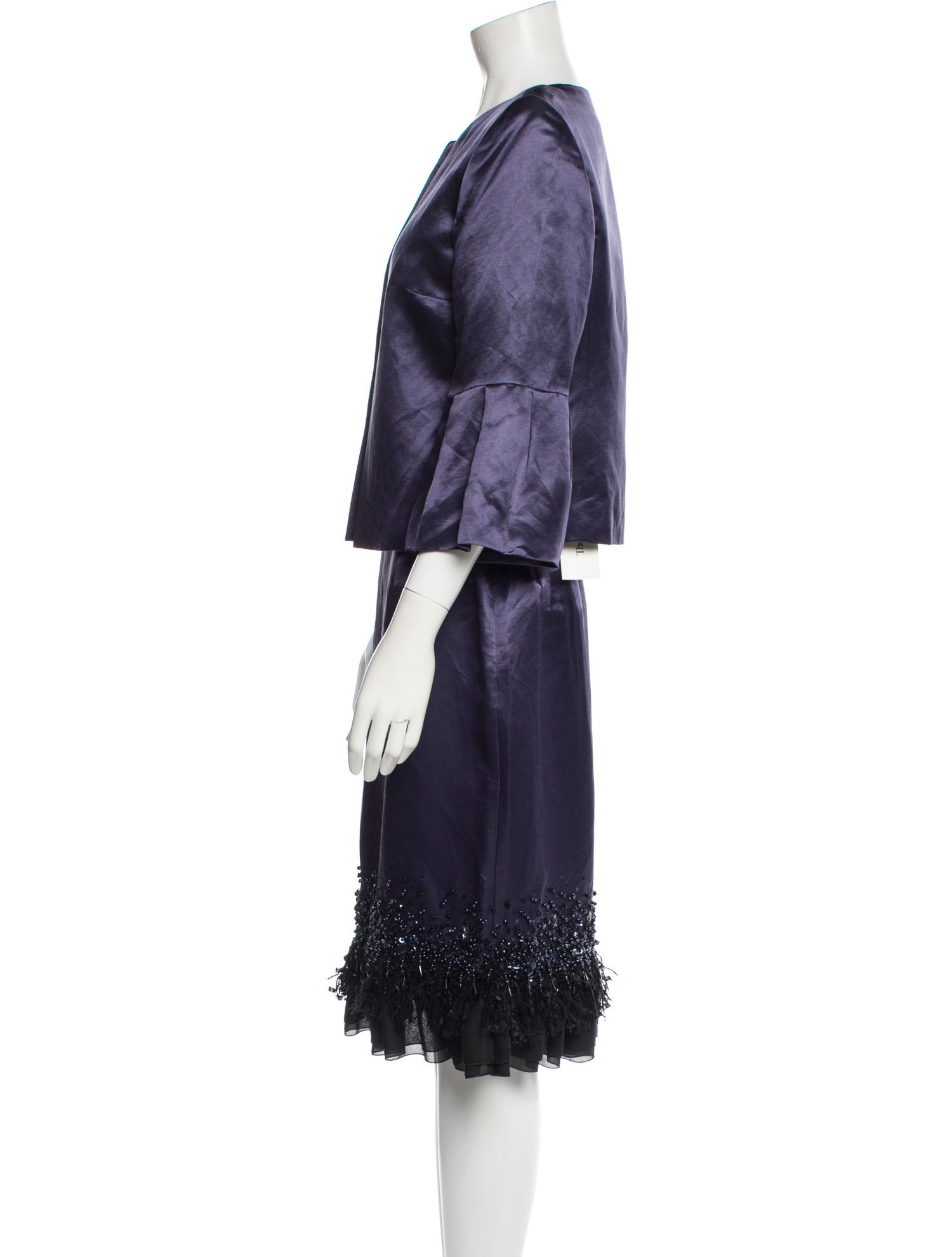 St. John Linen Feather Trim Skirt Suit