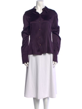 St. John Silk Long Sleeve Button-Up Top