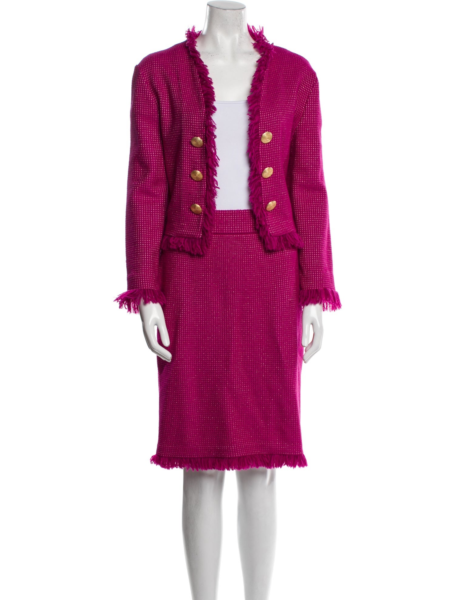 St. John Printed Fringe Trim Accent Skirt Suit