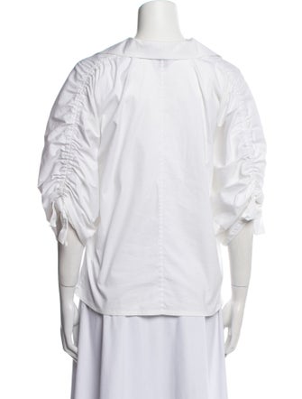 St. John V-Neck Three-Quarter Sleeve Button-Up Top