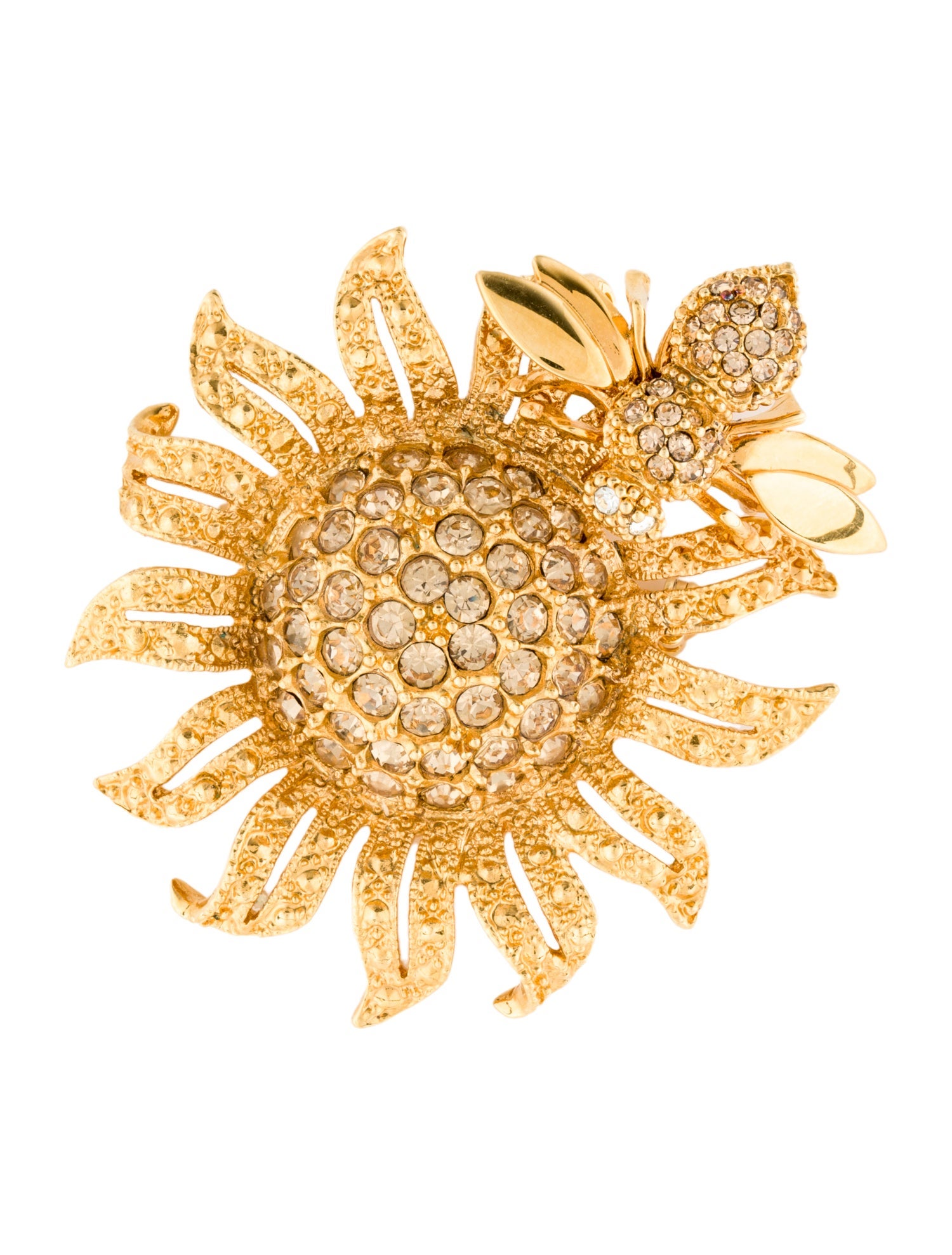 St. John Vintage Crystal Encrusted Bee & Flower Brooch