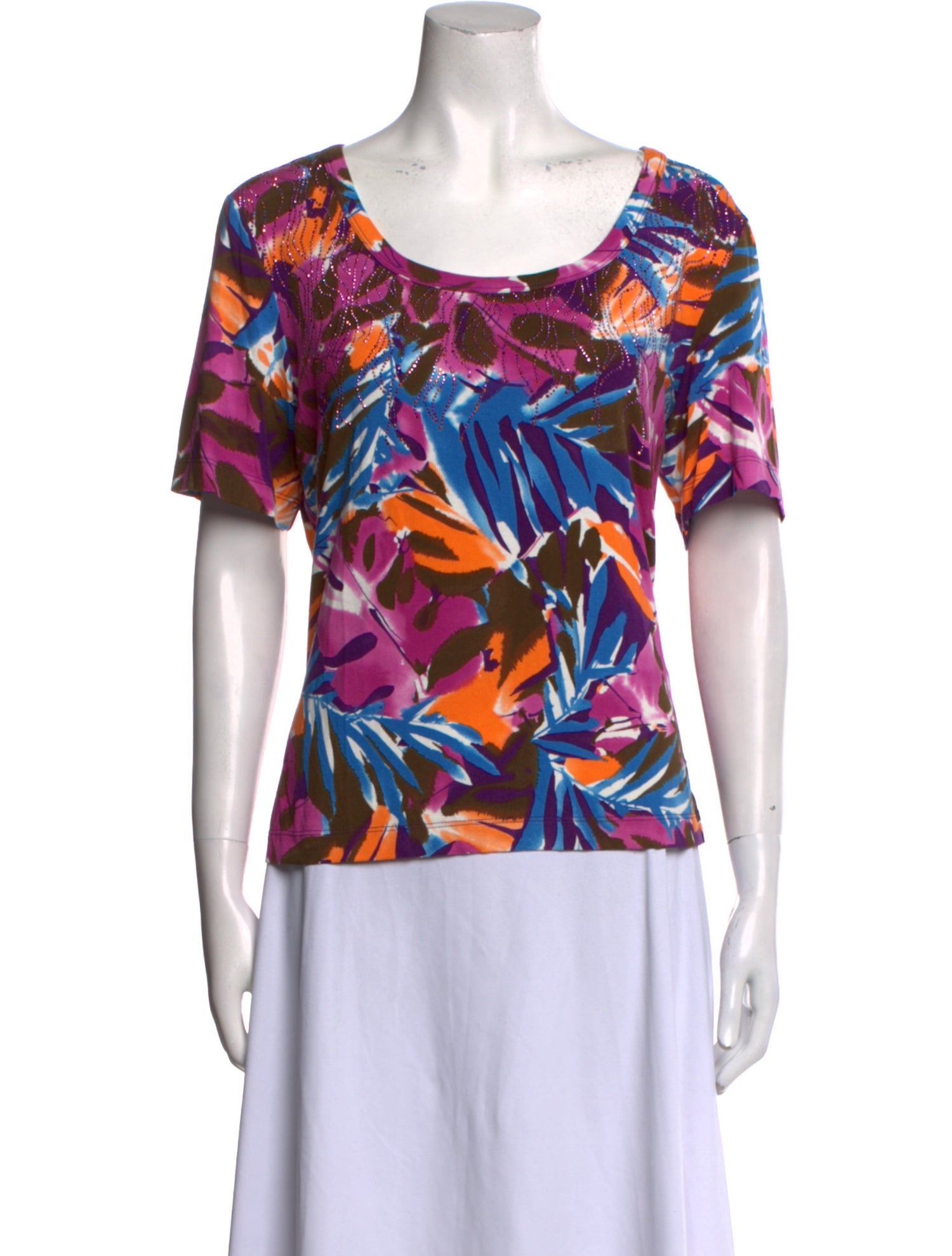 St. John Floral Print Scoop Neck T-Shirt