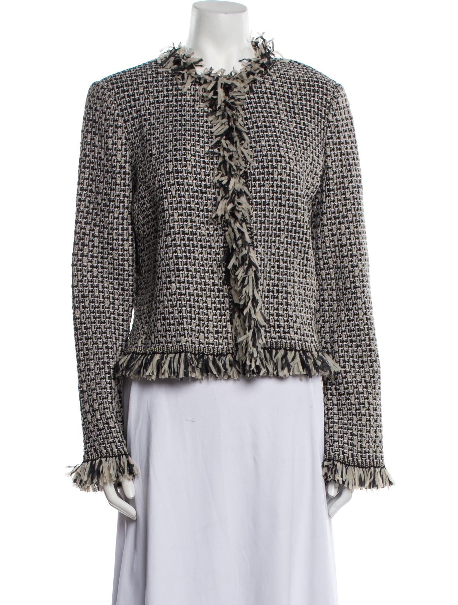 St. John Tweed Fitted Fringe Jacket Matching Skirt  Green main image 1