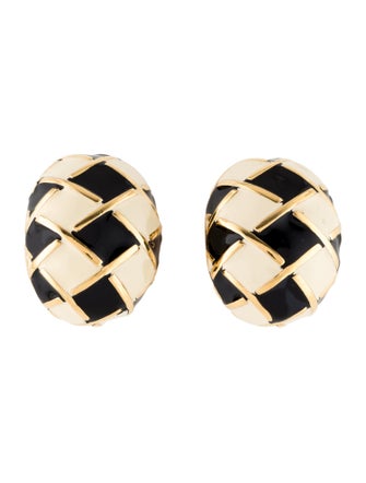 St. John Enamel Large Checkboard Clip-On Hoop Earrings