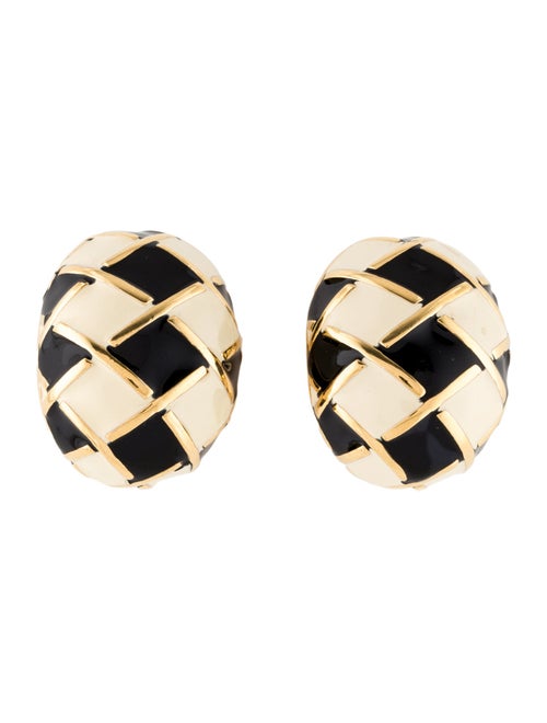 St. John Enamel Large Checkboard Clip-On Hoop Earrings