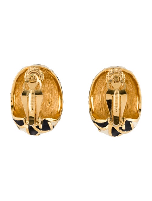 St. John Enamel Large Checkboard Clip-On Hoop Earrings