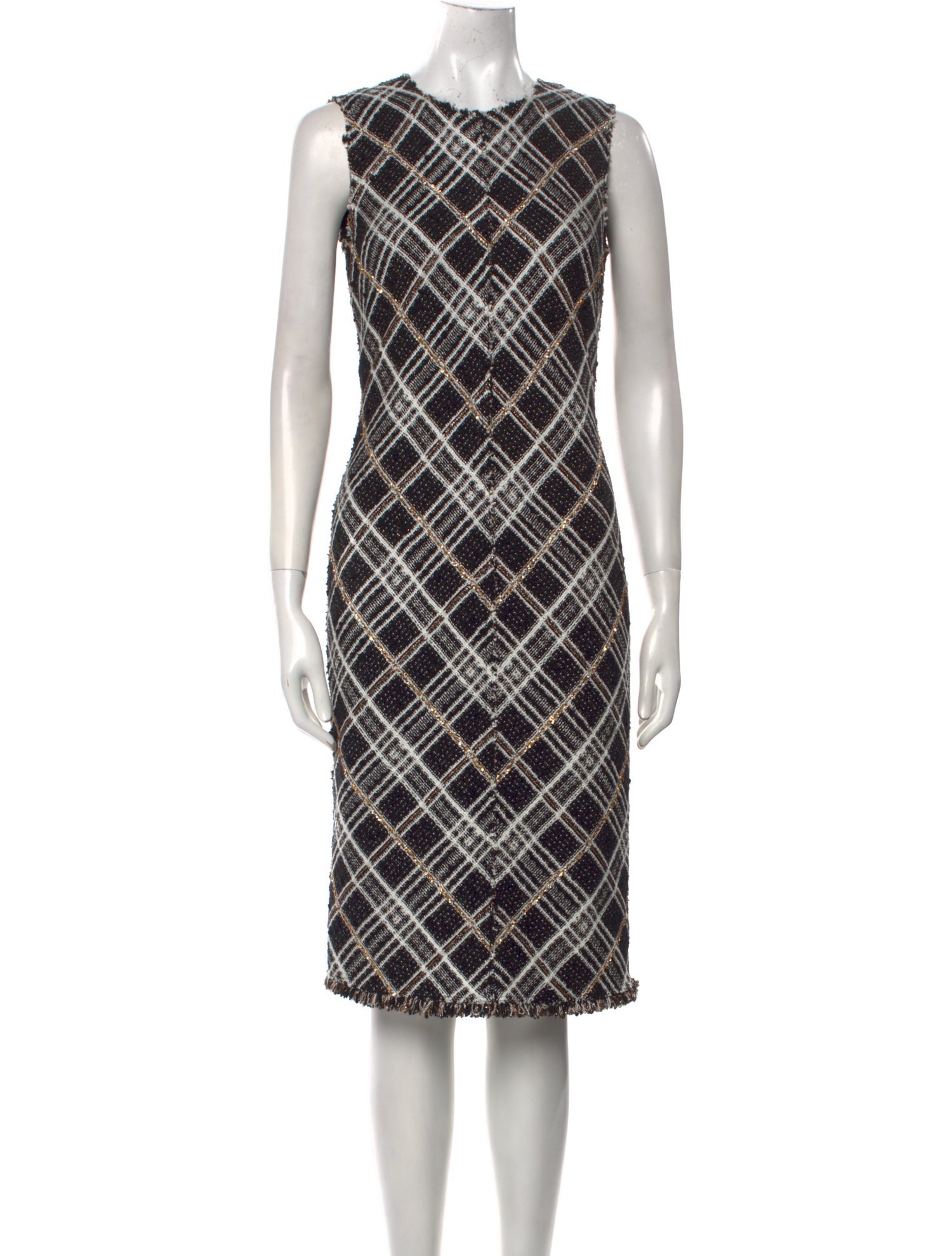 St. John Plaid Print Midi Length Dress