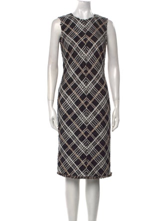 St. John Plaid Print Midi Length Dress