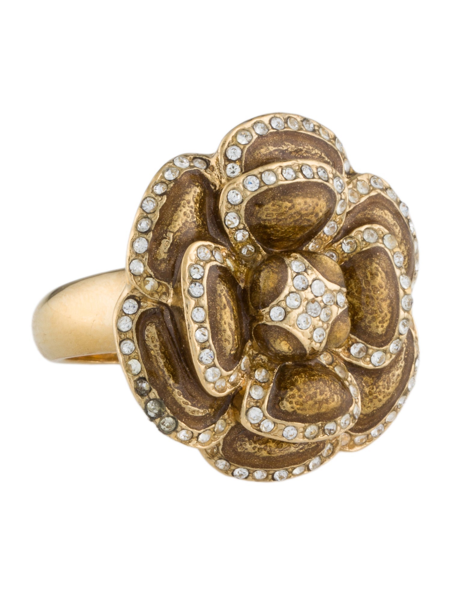 St. John Crystal & Enamel Flower Cocktail Ring