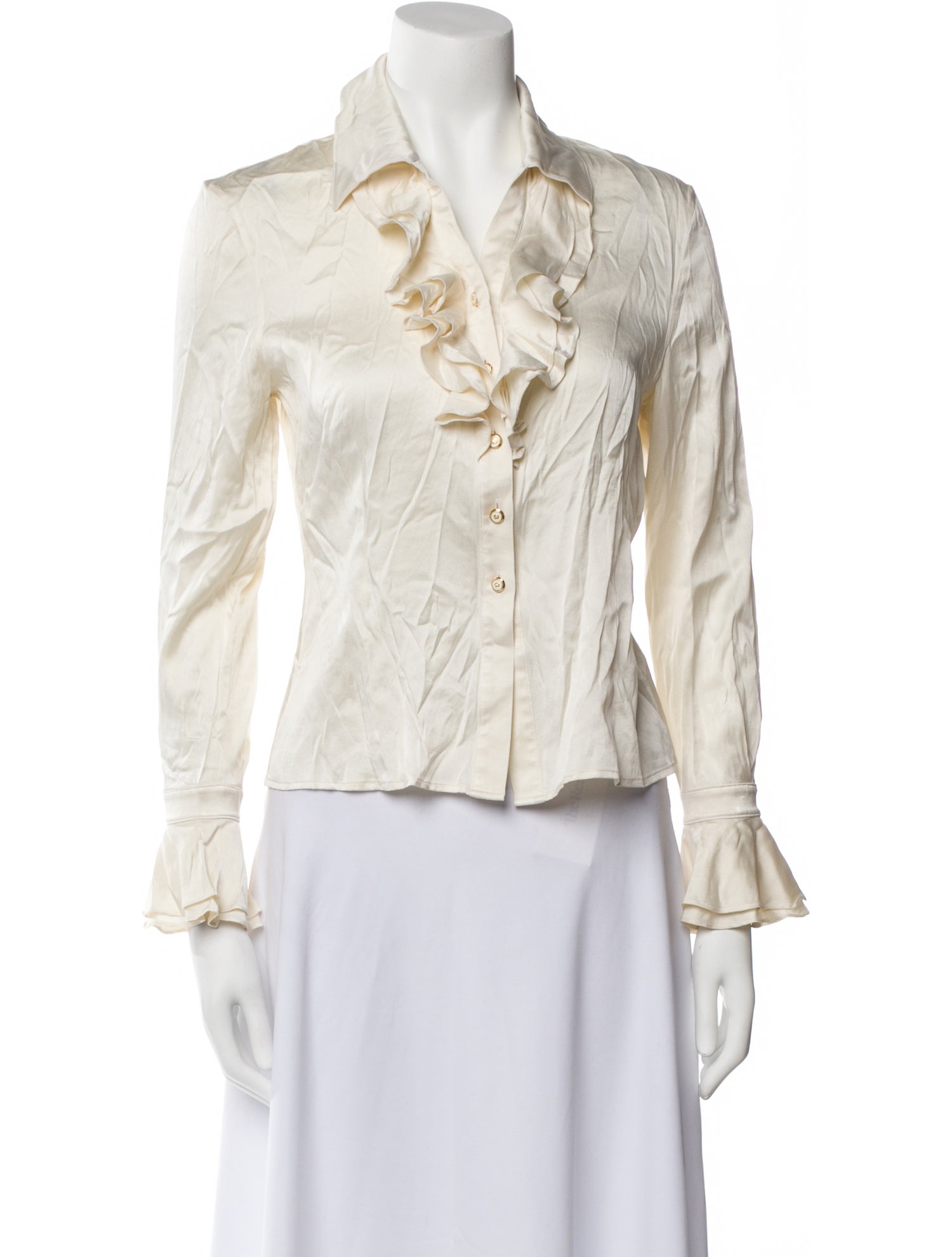 St. John Silk Long Sleeve Button-Up Top
