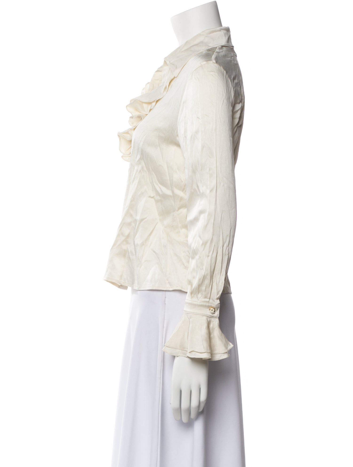 St. John Silk Long Sleeve Button-Up Top