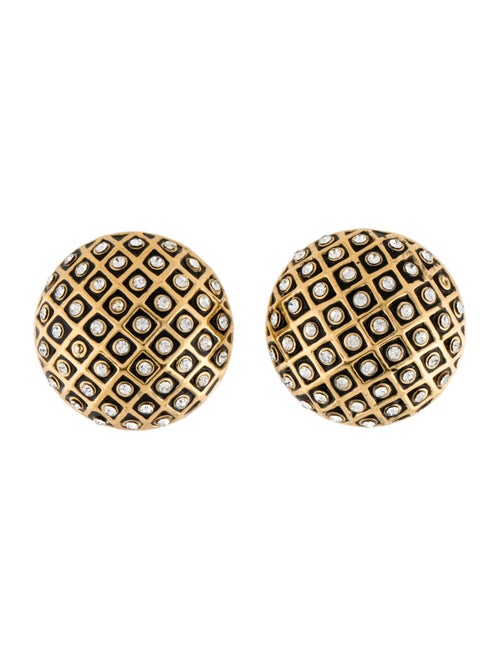 St. John Crystal & Enamel Lattice Clip-On Earrings