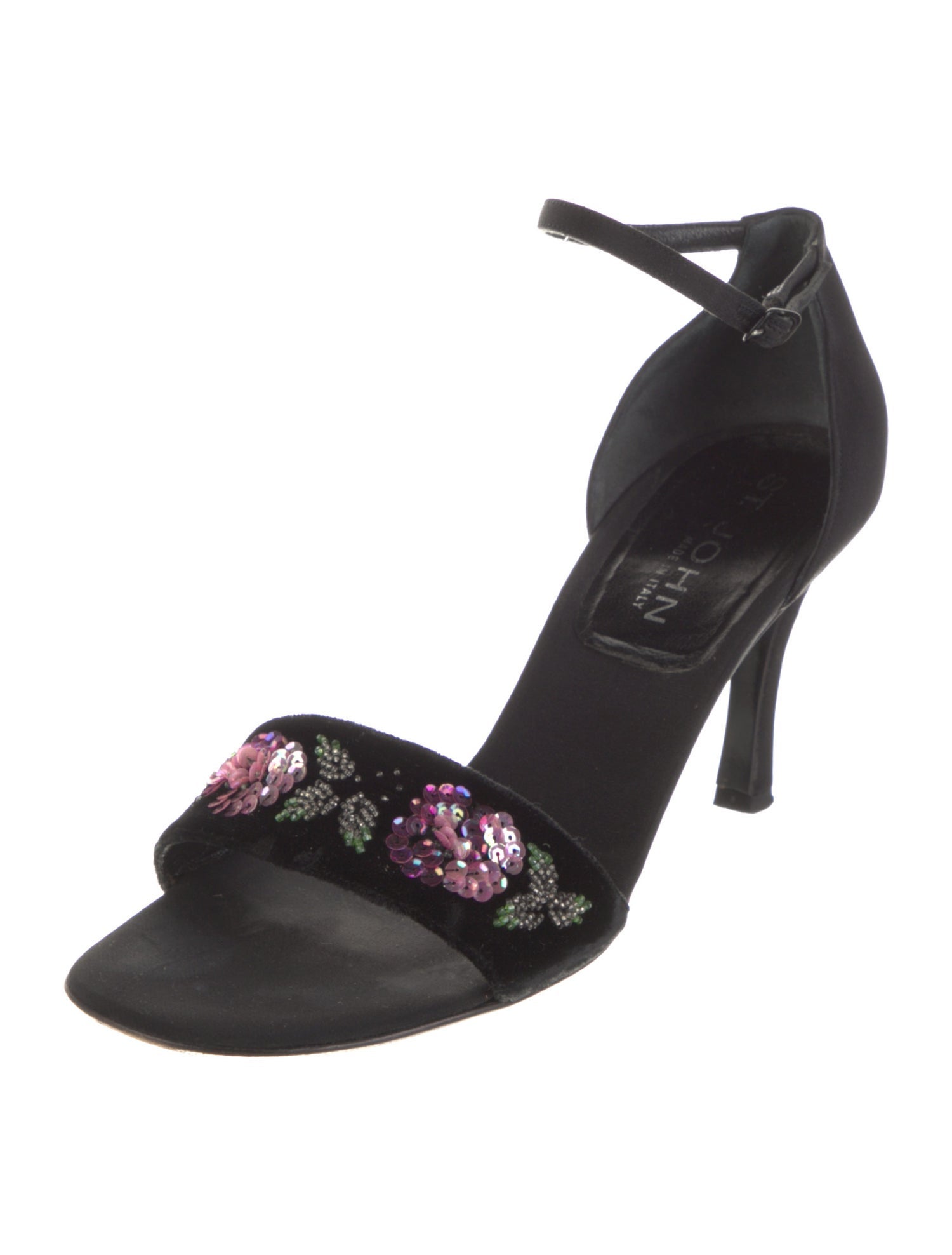 St. John Satin Sequin Embellishments Sandals
