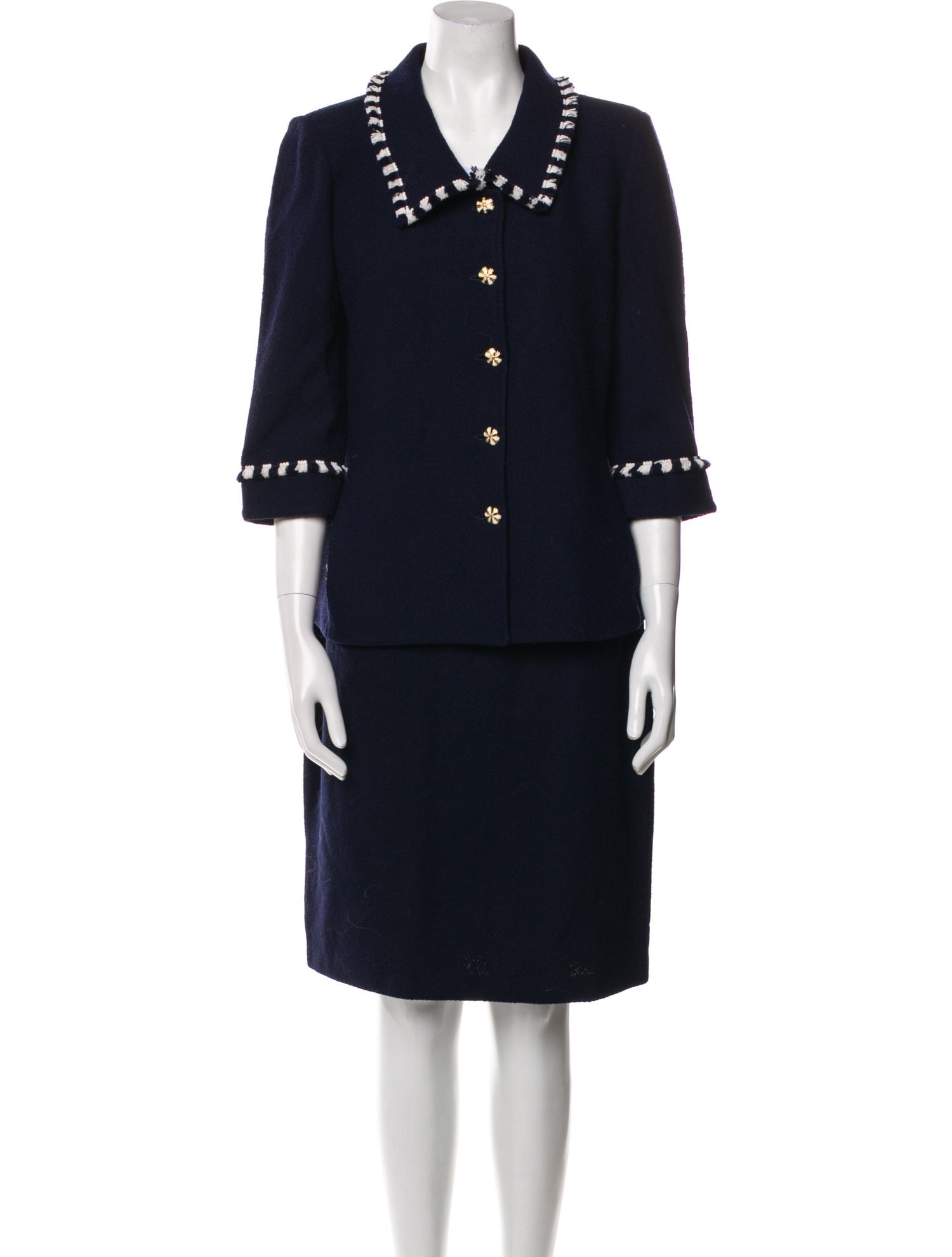 St. John Raw-Edge Trim Skirt Suit