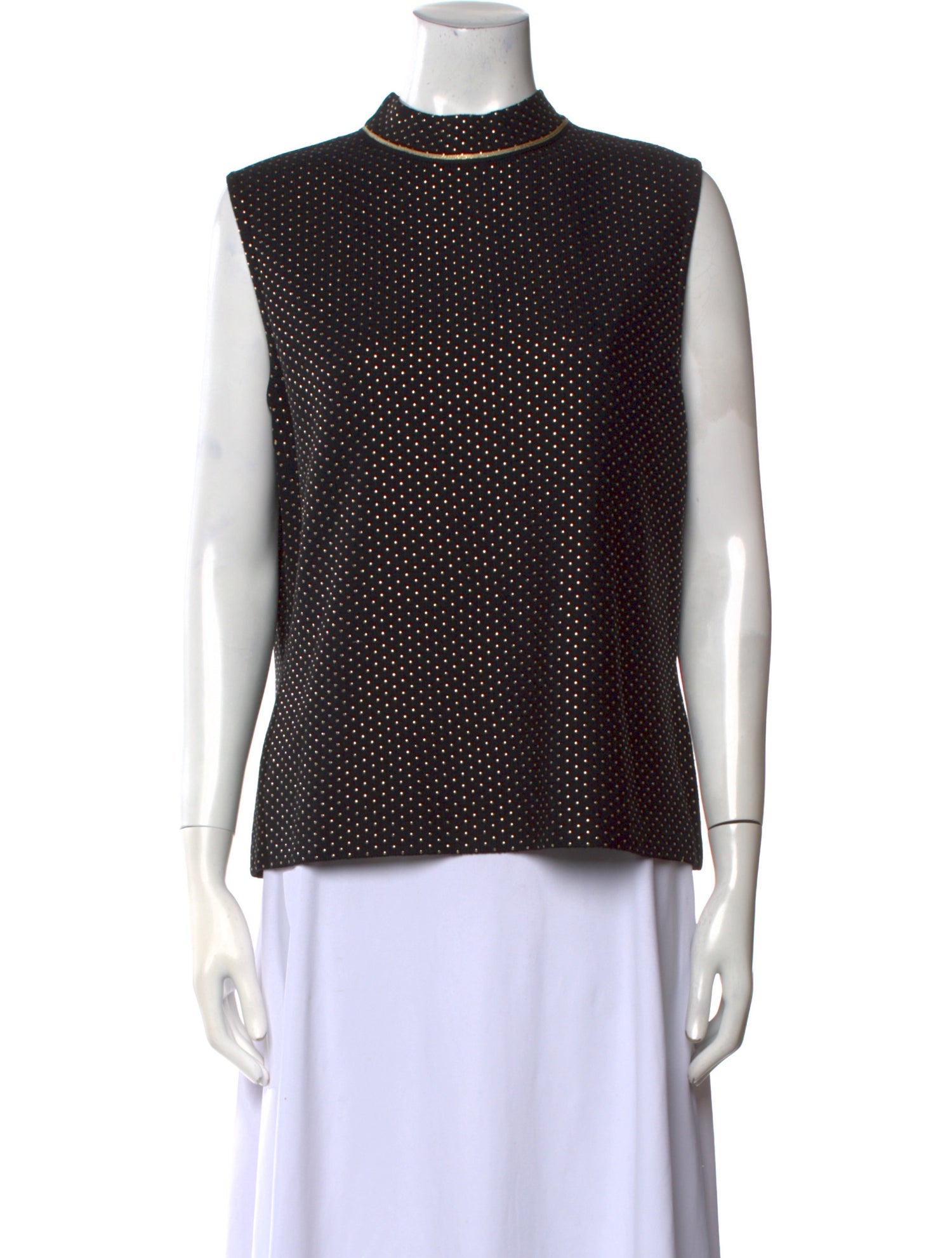 St. John Polka Dot Print Mock Neck Top