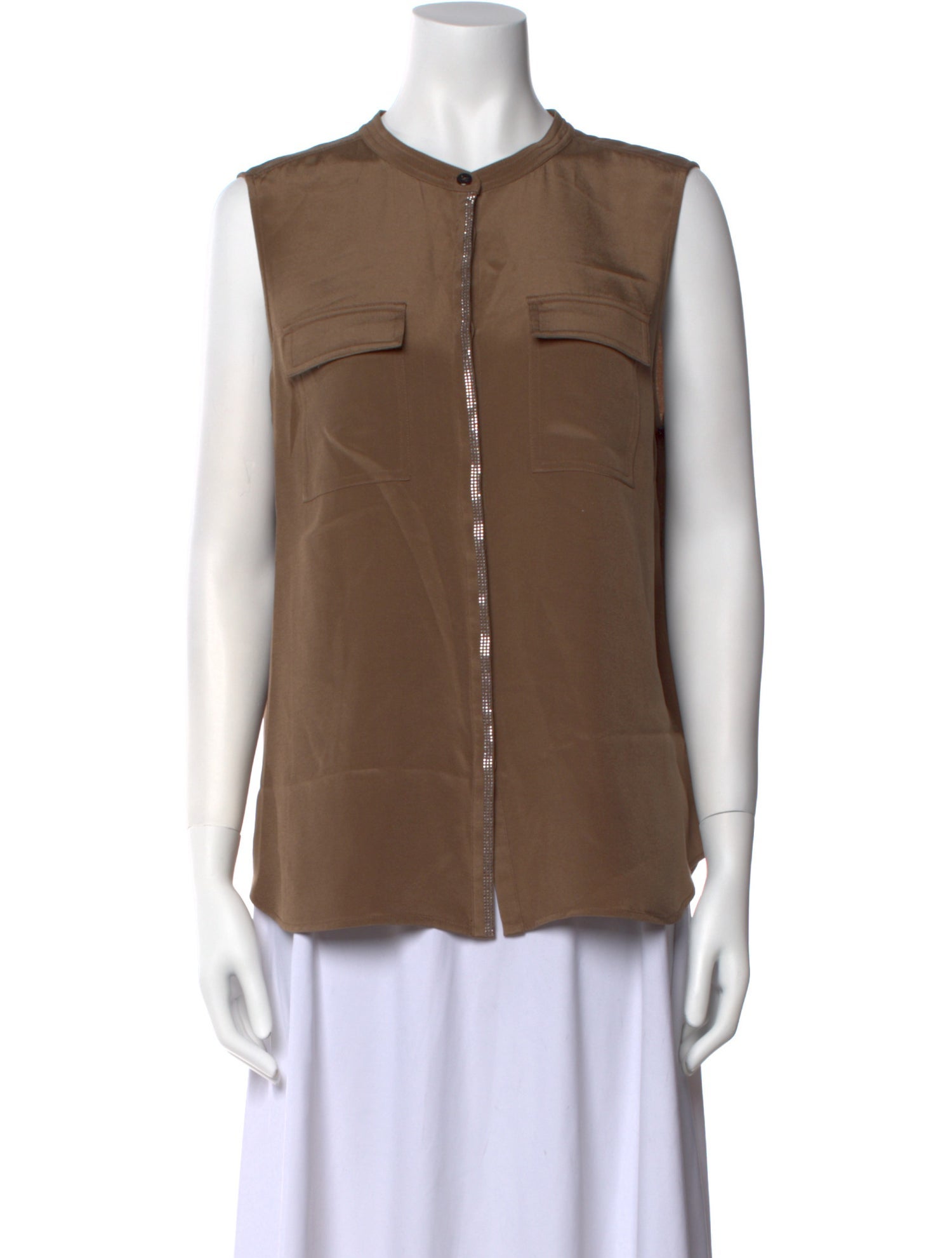 St. John Silk Crew Neck Button-Up Top